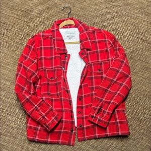 Lucky Brand Red Plaid Sherpa Jacket